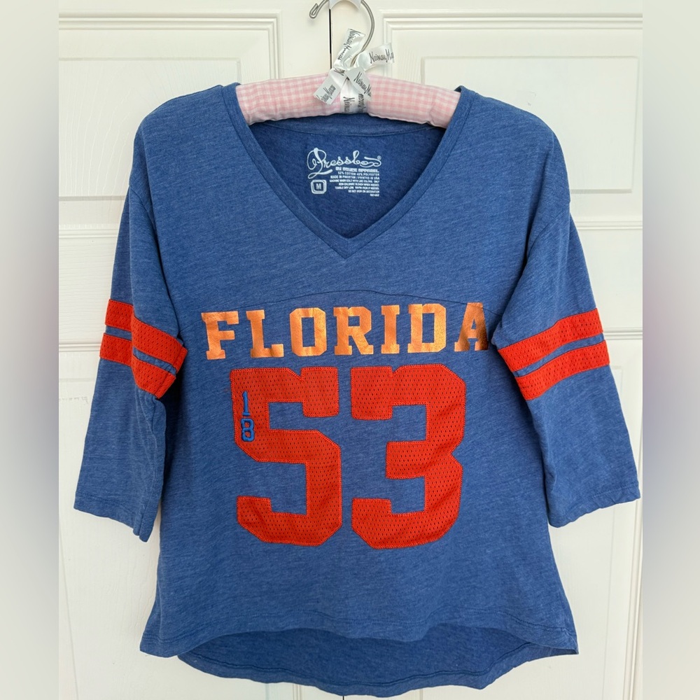 Florida GATORS Blue V-Neck 3/4 Sleeve T-Shirt by Pressbox-Size M